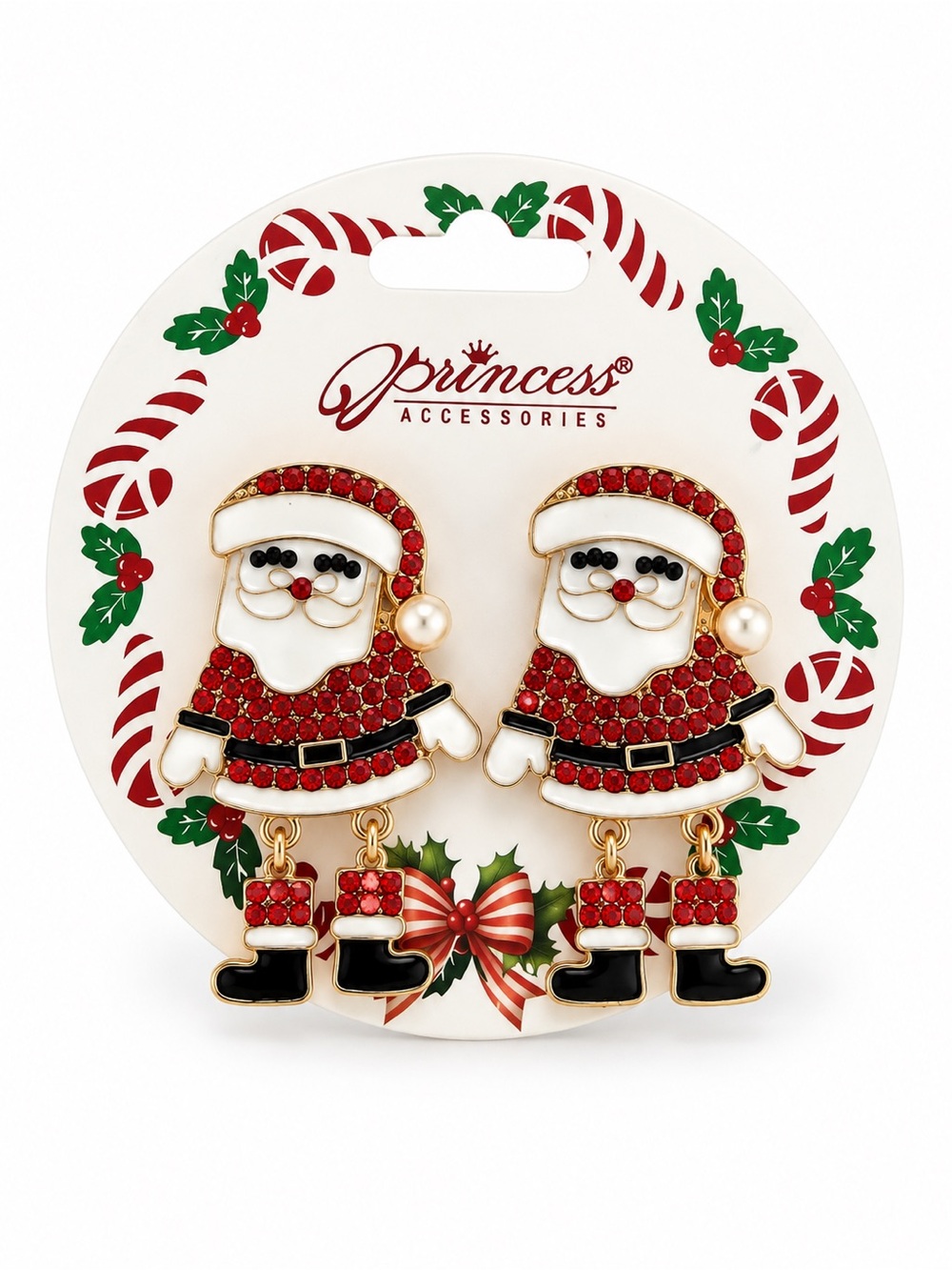 Dancing Santa Claus Hat Red Rhinestone Christmas 1.75" Earrings Gingerbread
